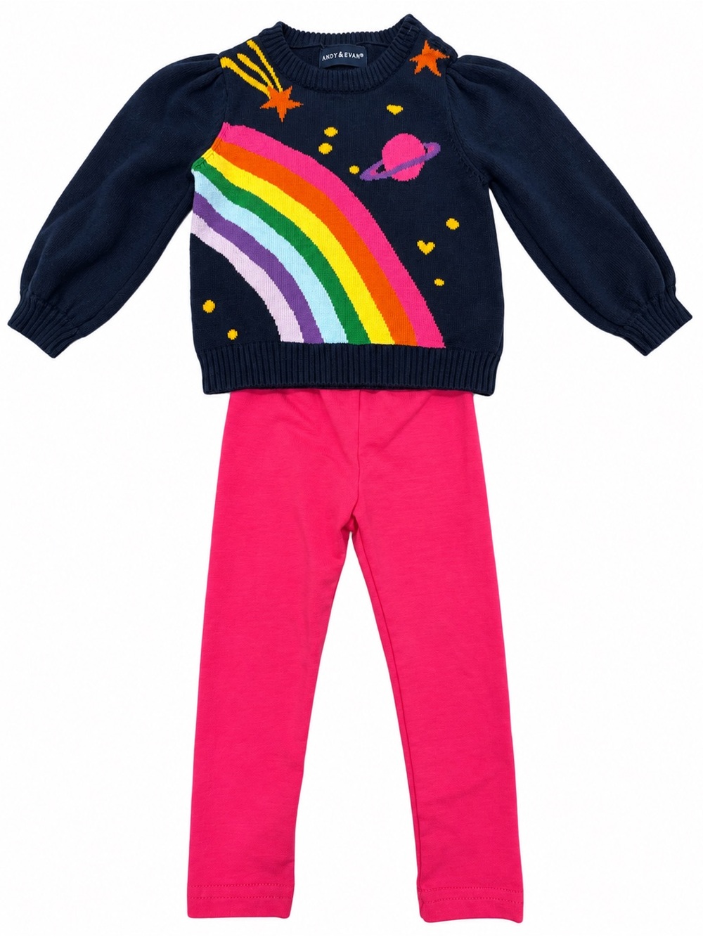 Andy & Evan Navy Rainbow Sweater with Pink Leggings